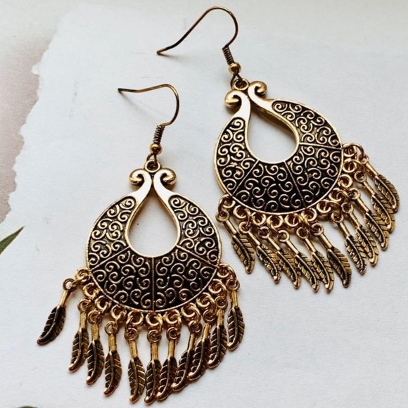 Statement Copper Feather Earrings - Picture 1 of 3